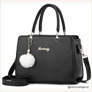 Small PU Leather Crossbody Satchel with Top Handle, Adjustable Strap